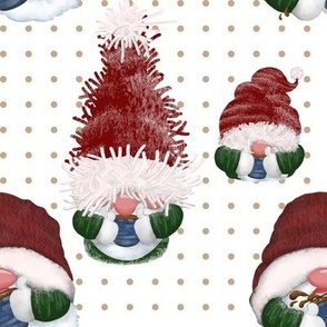 Gnomes with Hot Cocoa on Brown Polkadots