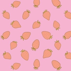 vintage wild strawberries, red on pink 7x7 | playful hand drawn trendy strawberry illustration print