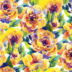 flowers watercolor handmade yellow