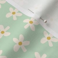 kitchen daisies, cream on mint (medium) | vintage floral paper cutout style print