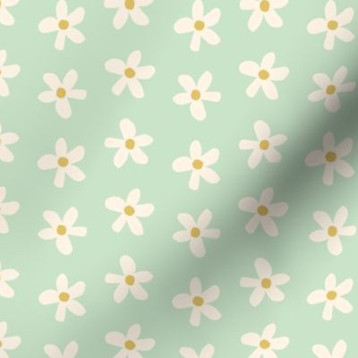 kitchen daisies, cream on mint (medium) | vintage floral paper cutout style print