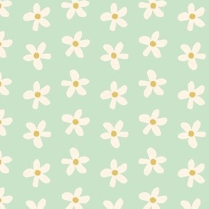 kitchen daisies, cream on mint 6x6 | vintage floral paper cutout style print