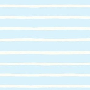 Stripe wallpaper, horizontal stripes in natural white on baby blue, neutral farmhouse kids room