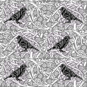 Bird Songs 22 - Duet in Black and White Damask