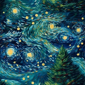 Pine Tree Under a Starry Night