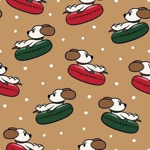 Snow Tubing Dogs - Winter Christmas Puppies - golden brown - LAD23