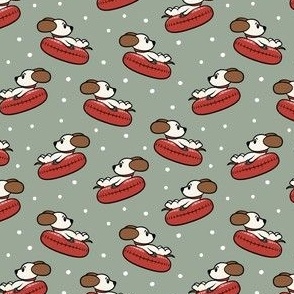 (small scale) Snow Tubing Dogs - Winter Christmas Puppies - sage - LAD23