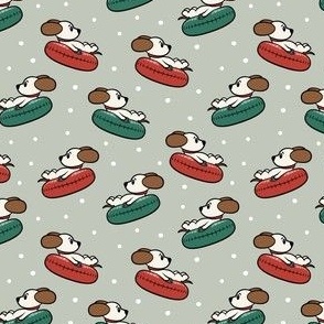(small scale) Snow Tubing Dogs - Winter Christmas Puppies - softest sage - LAD23