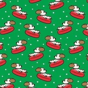 (small scale) Snow Tubing Dogs - Winter Christmas Puppies - red/green - LAD23