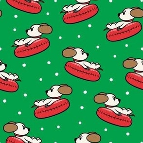Snow Tubing Dogs - Winter Christmas Puppies - red/green - LAD23