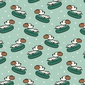(small scale) Snow Tubing Dogs - Winter Christmas Puppies - green/mint - LAD23