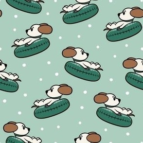 Snow Tubing Dogs - Winter Christmas Puppies - green/mint - LAD23