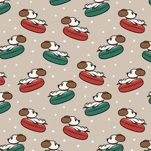 (small scale) Snow Tubing Dogs - Winter Christmas Puppies - tan - LAD23
