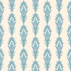 Flame Flower in Colonial Blue on Warm Cream - 12 inch repeat