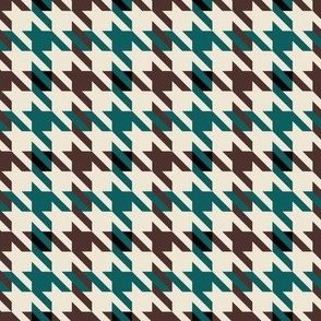 Houndstooth in Teal Green and Brown - Traditional