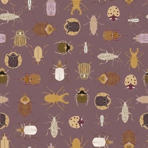 Beetle Crossing // Medium Dusty Lilac Plum and Golden Yellow beetles, bugs and insects for kids room