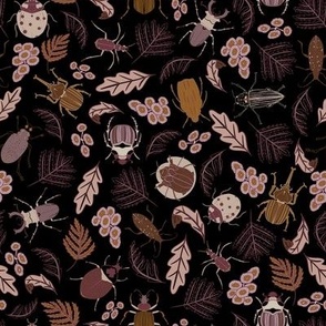 Beetle Forage // Medium Black mauve  plum brown and lilac beetles for girls and boys room