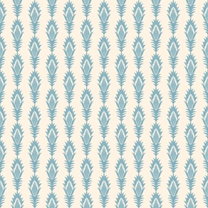 Flame Flower in Colonial Blue on Warm Cream -6 inch repeat 