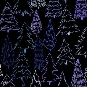 Blue Scribble Trees - Black