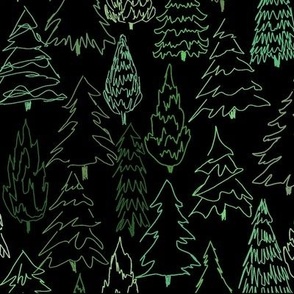 Green Scribble Trees - Black