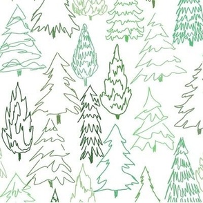 Green Scribble Trees - White