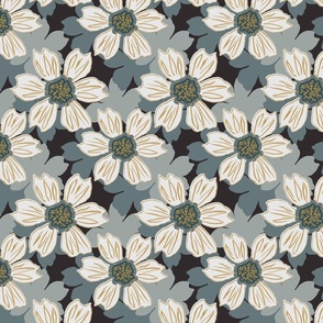 Apricity - Sunny Blooms on a Gray Backdrop  Abstract Modern Floral Botanical Pattern