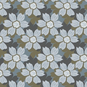 Picnic Flowers  Abstract Modern Floral Botanical Pattern Green and Gray Daisy 