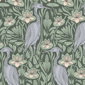 Great Blue Heron, Large, Green, Cream, and Slate 