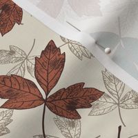Medium Paperbark Maple Leaf Prints in Night Swim Molasses and Amoro on Panna Cotta