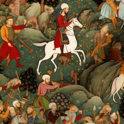 Persian Knights on the Countryside-Persian Miniature Art