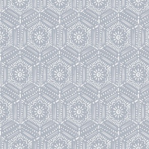 hand drawn boho hex tile cool grey SMALL