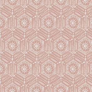 hand drawn boho hex tile copper pink SMALL