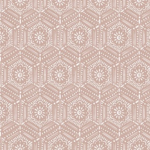 hand drawn boho hex tile pastel dusty pate pink SMALL