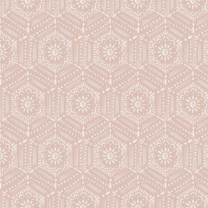 hand drawn boho hex tile vintage dusty copper pink SMALL