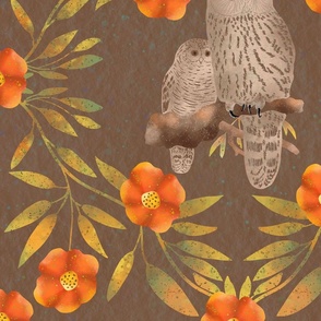 Owls and Flowering Vines Large