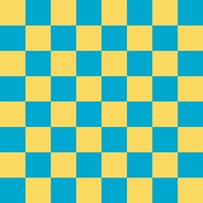Checkerboard // medium print // Mod 80s Retro Contrasting Geometric Checks - Bubblegum Blue on Lemon Yellow