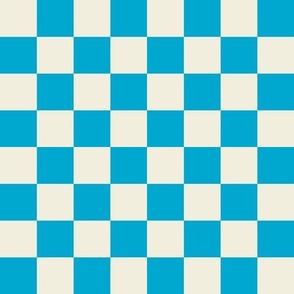 Checkerboard // medium print // Mod 80s Retro Contrasting Geometric Checks - Bubblegum Blue on Creamy White