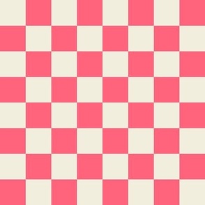 Checkerboard // medium print // Mod 80s Retro Contrasting Geometric Checks - Coral Pink on Creamy White