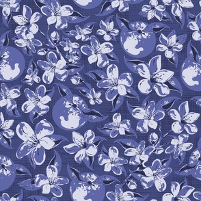 Bold Monochrome Flowers All Over Indigo Blue, Modern Contemporary Kitchen Cottage Garden Botanical Hand Drawn by Me.