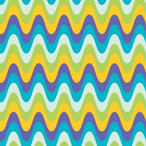 Zig Zag Chevron Colorful Smooth Groovy Seventies Purple Blue Green Yellow - Large Scale