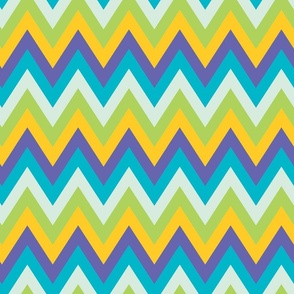 Zig Zag Chevron Colorful Zipper Groovy Seventies Purple Blue Green Yellow - Large Scale