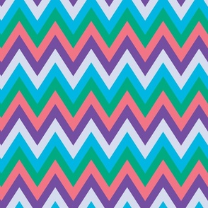 Zig Zag Chevron Colorful Zipper Groovy Seventies Green Pink Purple Blue - Large Scale