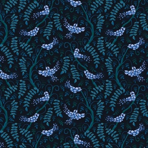 Blue Wisteria Birds, medium