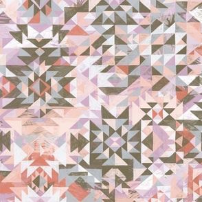 hand drawn abstract diamond facet aztec kilim checker cheater quilt 24"
