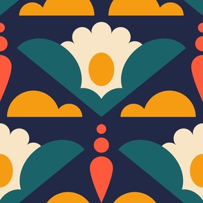 2849 A Extra large - geometric retro daisies in clouds