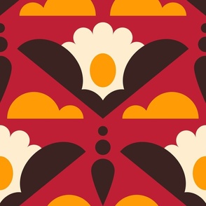 2849 C Extra large - geometric retro daisies in clouds