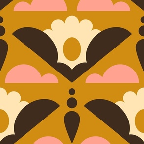 2849 E Extra large - geometric retro daisies in clouds