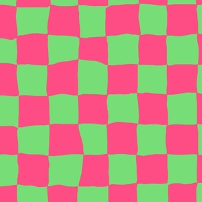 Roller Rink Checkerboard  - Large - Hot Pink and Lime Green