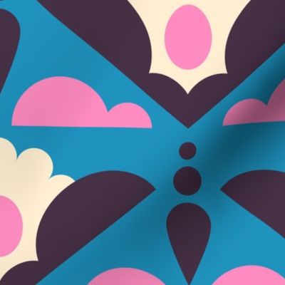 2849 D Large - geometric retro daisies in clouds