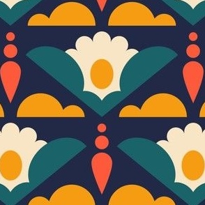 2849 A Medium - geometric retro daisies in clouds